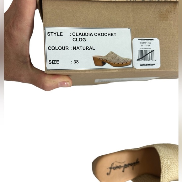Free People Claudia Crocheted Tan Clogs Raffia Platform SZ 38/7.5/8 Boho Mules - Picture 5 of 13